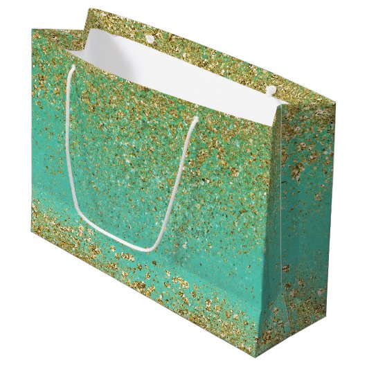 Grand Sac Cadeau Parties scintillant d'or en cascade Glittery Glam  (Devant Angle)