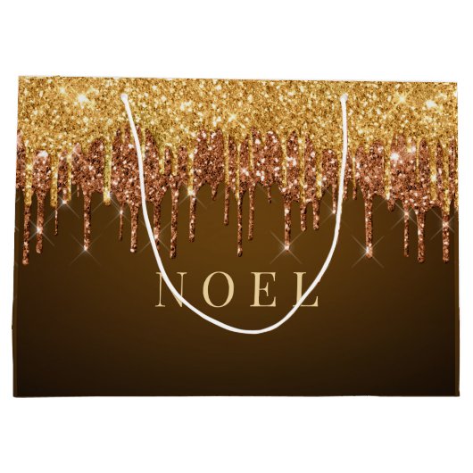 Grand Sac Cadeau Parties scintillant d'or goutte texte personnalisé (Dos)