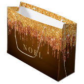 Grand Sac Cadeau Parties scintillant d'or goutte texte personnalisé (Devant Angle)