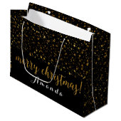 Grand Sac Cadeau Parties scintillant d'or Noir Blanc Joyeux Confet  (Devant Angle)