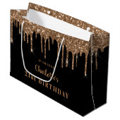 Grand Sac Cadeau Parties scintillant d'or noir d'anniversaire goutt (Devant Angle)