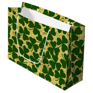 GRAND SAC CADEAU PARTIES SCINTILLANT D'OR REGARDEZ AVEC SHAMROCK IR