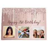 Grand Sac Cadeau Parties scintillant d'or rose d'anniversaire goutt (Devant)