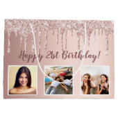 Grand Sac Cadeau Parties scintillant d'or rose d'anniversaire goutt (Dos)