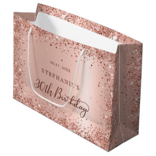Grand Sac Cadeau Parties scintillant d'or Rose moderne Monogramme 3