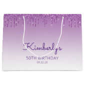 Grand Sac Cadeau Parties scintillant Drip 50e Anniversaire violet (Devant)