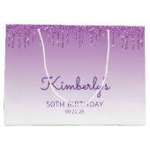 Grand Sac Cadeau Parties scintillant Drip 50e Anniversaire violet (Dos)