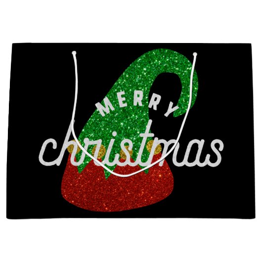 Grand Sac Cadeau Parties scintillant Elf Casquette (Devant)