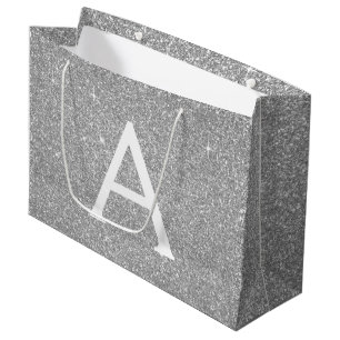 Grand Sac Cadeau Parties scintillant en argent de luxe et monogramm