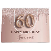 Grand Sac Cadeau parties scintillant en or rose gouttes 60e anniver (Devant)