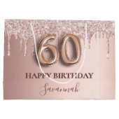 Grand Sac Cadeau parties scintillant en or rose gouttes 60e anniver (Dos)