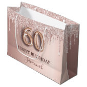 Grand Sac Cadeau parties scintillant en or rose gouttes 60e anniver (Devant Angle)