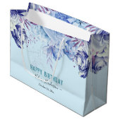 Grand Sac Cadeau Parties scintillant Florale Bleu clair Joyeux Anni (Devant Angle)