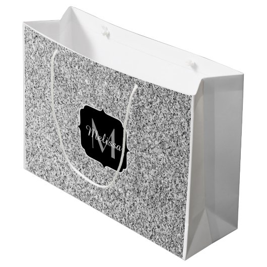 Grand Sac Cadeau Parties scintillant gris argent scintille Monogram (Devant Angle)