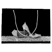 Grand Sac Cadeau Parties scintillant hauts talons Argent Noir Perso (Dos)