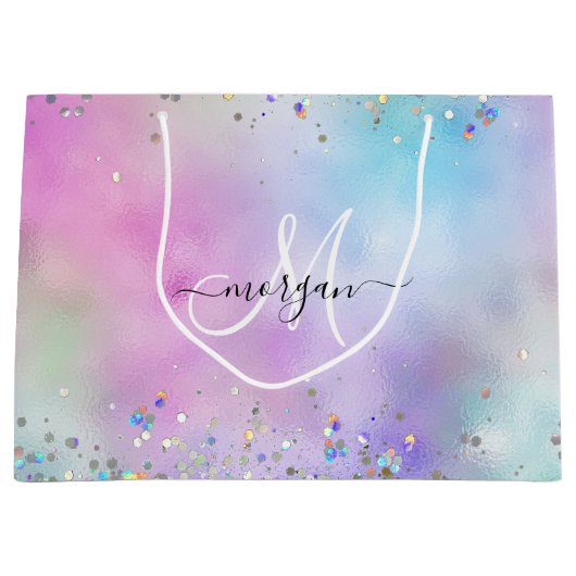 Grand Sac Cadeau Parties scintillant holographique Rainbow Pastels (Devant)