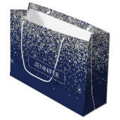 Grand Sac Cadeau Parties scintillant Monogram Navy Blue Silver Glam (Devant Angle)