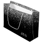 Grand Sac Cadeau Parties scintillant noire argent Monogramme Nom de (Devant Angle)