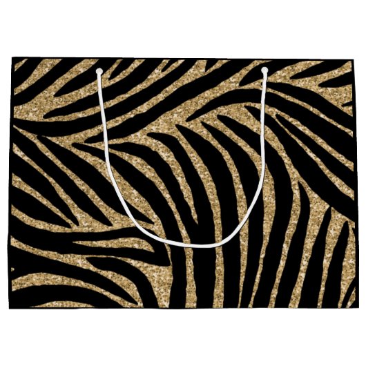 Grand Sac Cadeau Parties scintillant noire et or Zebra (Dos)