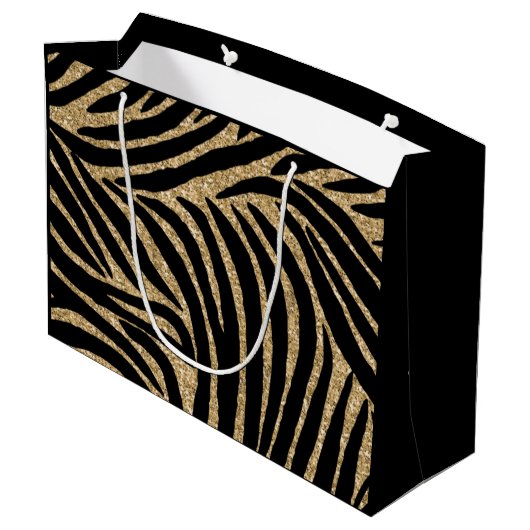 Grand Sac Cadeau Parties scintillant noire et or Zebra (Dos Angle)