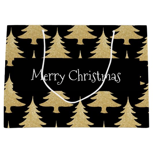 Grand Sac Cadeau parties scintillant or élégant arbre de Noël motif (Devant)