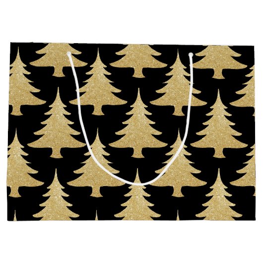 Grand Sac Cadeau parties scintillant or élégant arbre de Noël motif (Dos)