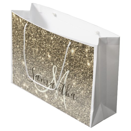 Grand Sac Cadeau Parties scintillant Or moderne étincelles Nom pers (Devant Angle)