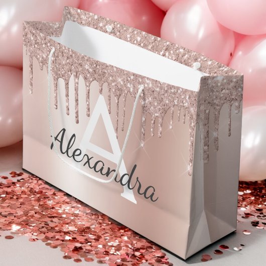 Grand Sac Cadeau Parties scintillant or rose rose vierge Monogramme