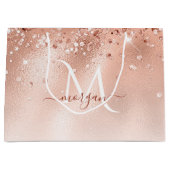 Grand Sac Cadeau Parties scintillant Peach Rose or Monogramme (Devant)