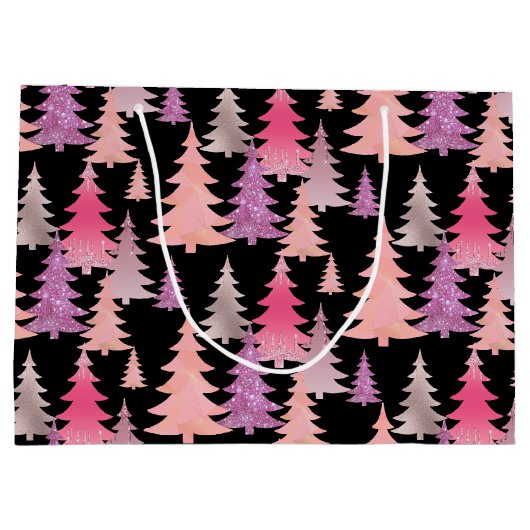 Grand Sac Cadeau Parties scintillant Pink Noir Arbre de Noël Motif (Dos)