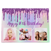 Grand Sac Cadeau Parties scintillant pourpre arc-en-ciel d'annivers (Devant)