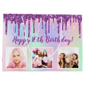 Grand Sac Cadeau Parties scintillant pourpre arc-en-ciel d'annivers (Dos)