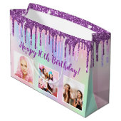 Grand Sac Cadeau Parties scintillant pourpre arc-en-ciel d'annivers (Dos Angle)