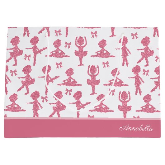 Grand Sac Cadeau Parties scintillant rose fille Ballerina Motif fêt (Devant)