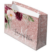 Grand Sac Cadeau Parties scintillant rose moderne et flamme à fleur (Devant Angle)