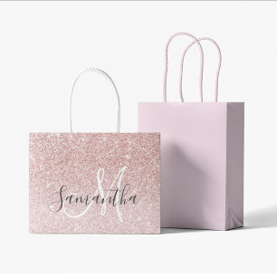 Grand Sac Cadeau Parties scintillant rose moderne étincelles Nom pe