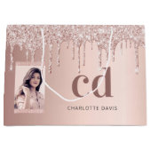 Grand Sac Cadeau parties scintillant rose or rousse gouttes photo m (Devant)