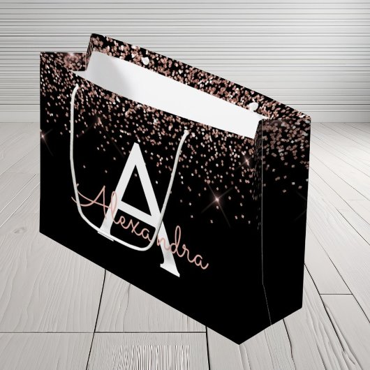 Grand Sac Cadeau Parties scintillant rose rose et monogramme étince
