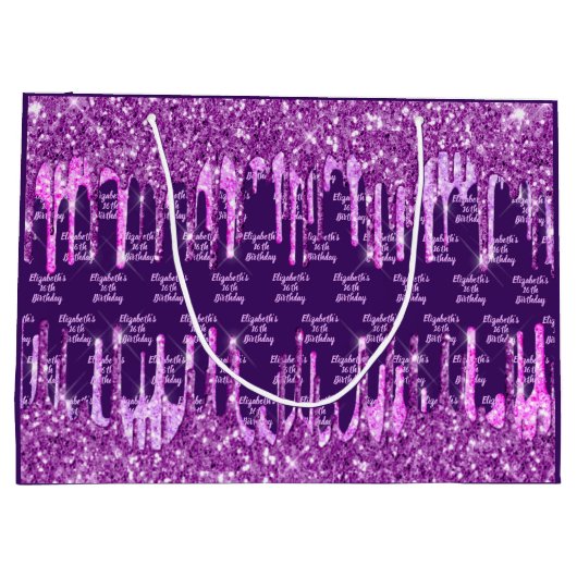 Grand Sac Cadeau Parties scintillant rose violet gouttes nom annive (Dos)
