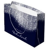 Grand Sac Cadeau Parties scintillant Silver Grey Nom Blue Marine Br (Dos Angle)