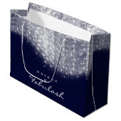 Grand Sac Cadeau Parties scintillant Silver Grey Nom Blue Marine Br (Devant Angle)