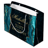 Grand Sac Cadeau Parties scintillant turquoise et or Marbre Agate A (Dos Angle)
