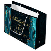 Grand Sac Cadeau Parties scintillant turquoise et or Marbre Agate A (Devant Angle)