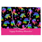 Grand Sac Cadeau Parties scintillant Unicorn Arc en ciel avec préno (Dos)