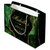 Grand Sac Cadeau Parties scintillant verte et or Marbre Agate doux (Dos Angle)