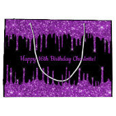 Grand Sac Cadeau Parties scintillant violet d'anniversaire gouttes (Dos)