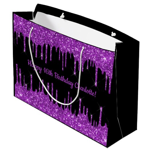Grand Sac Cadeau Parties scintillant violet d'anniversaire gouttes (Dos Angle)