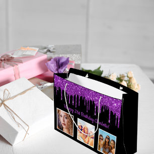 Grand Sac Cadeau Parties scintillant violet d'anniversaire gouttes