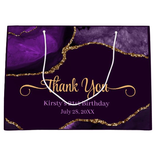 Grand Sac Cadeau Parties scintillant violet et or Agate Anniversair (Devant)