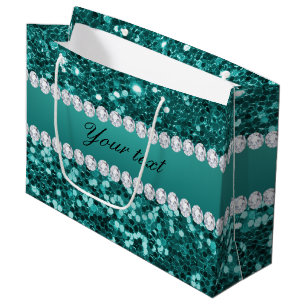 Grand Sac Cadeau Parties scintillantes turquoises chics et diamants